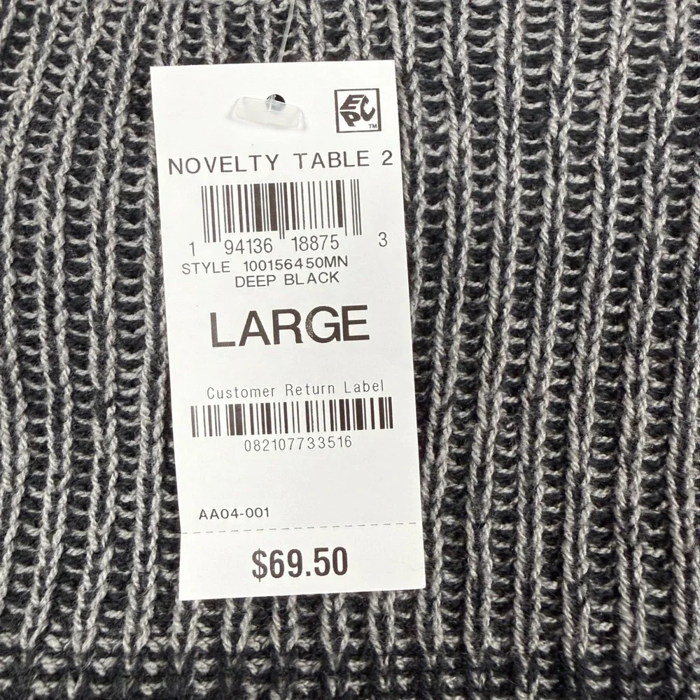 INC International Concepts Mens Large Deep Black Striped Ribbed Knit Sweater NWT